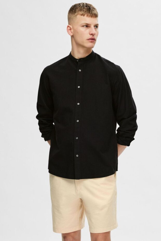 HEMD 16079054 SLHREGNEW-LINEN BLACK