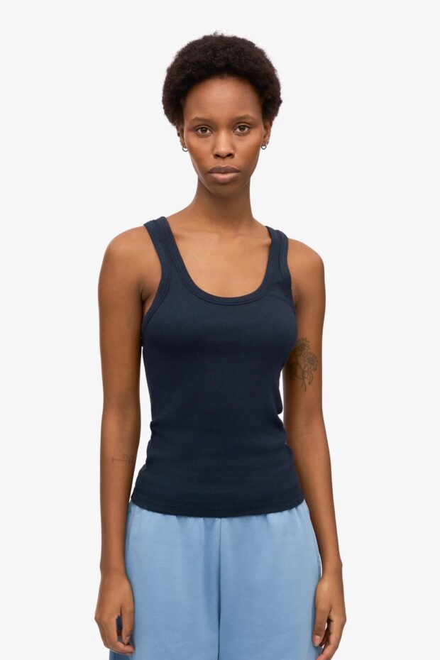 SHIRT WOMEN ORGANIC RIB TANK NAVY BLUE