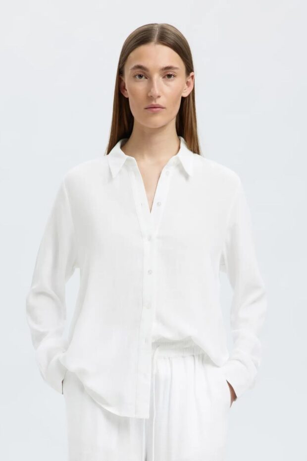 BLUSE 16082298 SLFVIVA LS SNOW WHITE