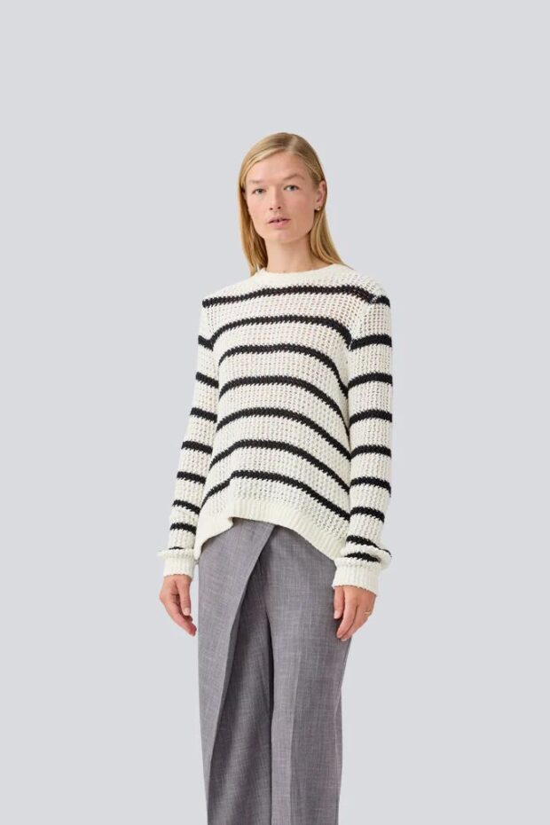PULLOVER MADDIEMD STRIPE O-NECK SOFT WHITE/B
