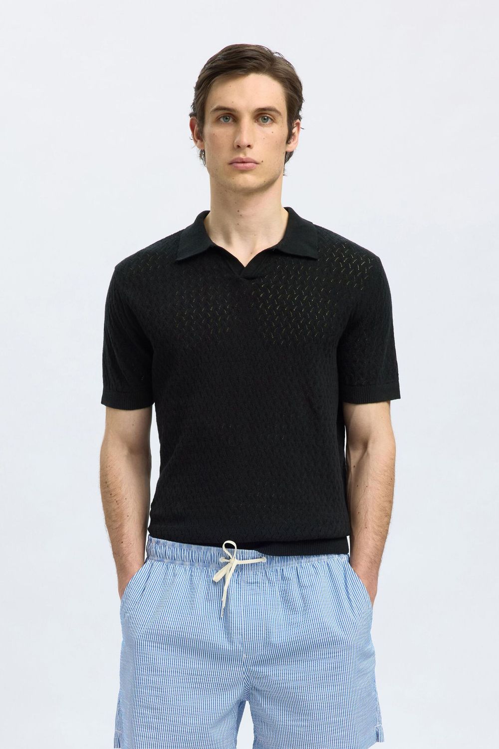POLO 16097572 SLHLINO SS KNIT BLACK